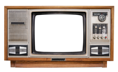 Vintage television - antique wooden box television with cut out frame screen isolate for object, retro technology