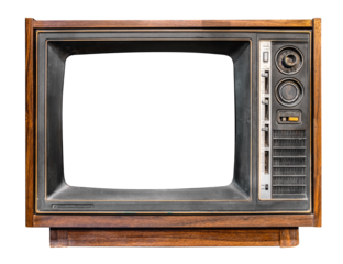 Vintage television - antique wooden box television with cut out frame screen isolate for object, retro technology
