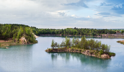 Fototapeta na wymiar Basalt Pillars Geological Reserve and lake, Ukraine