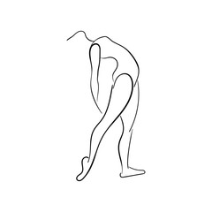 girl doing yoga. sport. gymnastics. black and white sketches. Stretching. morning work-out. outline illustration. stand on one leg