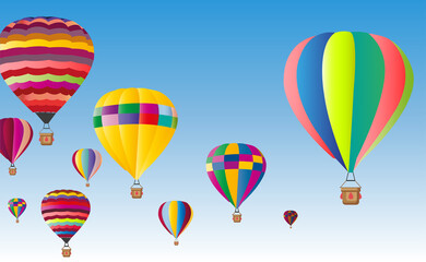 Obraz premium colorful hot air balloons flying in the sky. vector background