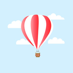 Fototapeta premium red hot air balloon and flying in the sky with clouds