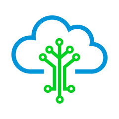 Tech tree with cloud logo symbol icon design