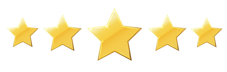 Five stars gold icon. Stars rating review icon.Vector stars set of realistic metallic golden stars isolated on white background. Symbol wye of leadership. Vector illustration