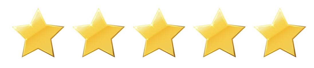 Five stars gold icon. Stars rating review icon.Vector stars set of realistic metallic golden stars isolated on white background. Symbol wye of leadership. Vector illustration
