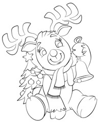 Reindeer. Element for coloring page. Cartoon style.