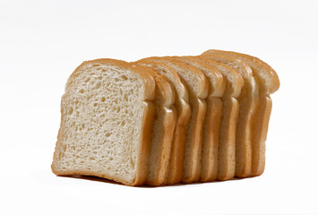 Sliced bread stack isolated on white background.