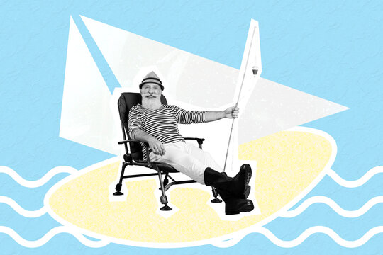 Photo sketch graphics artwork picture of funny funky old guy having rest fishing isolated drawing background