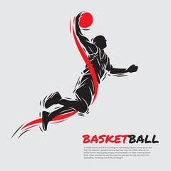 A basketball player doing slamdunk in simple shape. Sport illustration for logo or any graphic resources