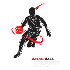 A basketball player doing dribble ball in simple shape. Sport illustration for logo or any graphic resources.	