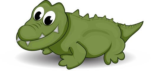 cartoon cute green crocodile with big teeth isolated white background
