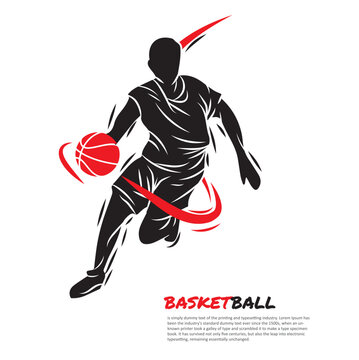 A basketball player doing dribble ball in simple shape. Sport illustration for logo or any graphic resources.	