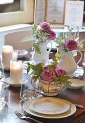 decorated restaurant table for wedding party