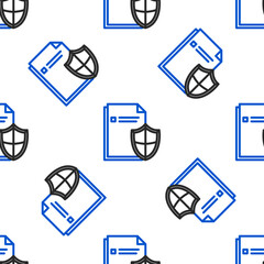 Line Document protection concept icon isolated seamless pattern on white background. Confidential information and privacy idea, secure, guard, shield. Colorful outline concept. Vector