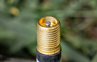 Schrader valves close-up. American valve. Metric thread.