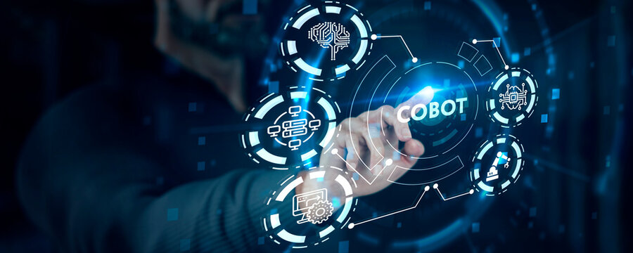 Industrial automation technology concept. Collaborative robot, cobot