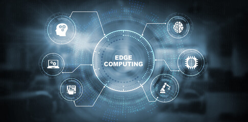 Edge computing modern IT technology on virtual screen. Business, technology, internet and networking concept. 3d illustration