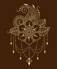 Mehndi flower pattern for Henna drawing and tattoo. Decoration in ethnic oriental, Indian style. Doodle ornament. Outline hand draw vector illustration.