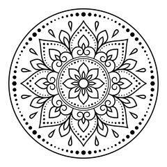 Circular pattern in form of mandala with flower for Henna, Mehndi, tattoo, decoration. Decorative ornament in ethnic oriental style. Outline doodle hand draw vector illustration.