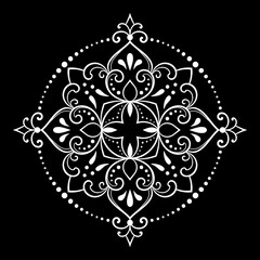 Circular pattern in form of mandala with flower for Henna, Mehndi, tattoo, decoration. Decorative ornament in ethnic oriental style. Outline doodle hand draw vector illustration.