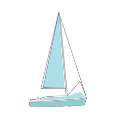 Abstract Sailing Boat Side View One Line Art Drawing Line Illustration