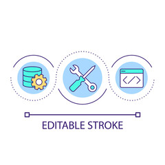 Web development loop concept icon. Digital system repair. Data storage configuration abstract idea thin line illustration. Isolated outline drawing. Editable stroke. Arial font used