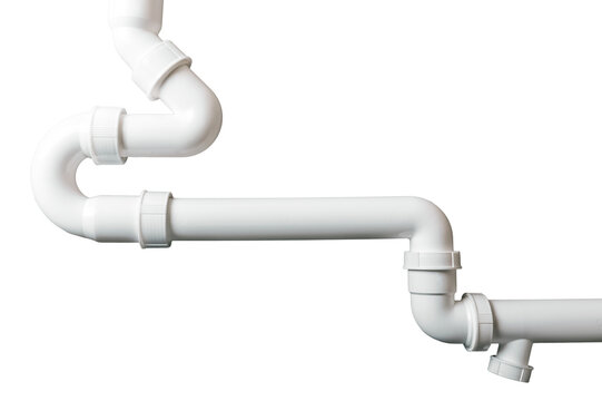 white plastic drainage sewer pipes on transparent background