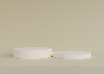 Minimalist white cylinder podium pedestal product display on green pastel background 3d rendering