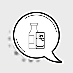 Line Closed glass bottle with milk and glass icon isolated on grey background. Colorful outline concept. Vector