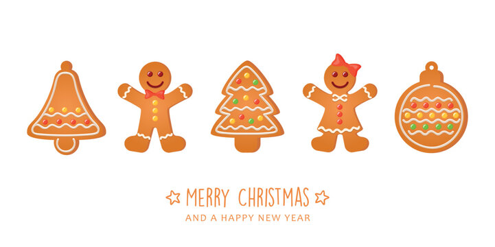 christmas greeting card with cookies gingerbread set sweet decoration