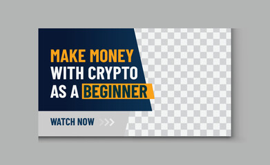 Online business youtube thumbnail design, make money with investment  vector creative template	