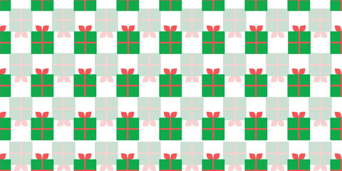 christmas gift wrap seamless pattern with green gift boxes and red bows on white background vector wrapping paper design
