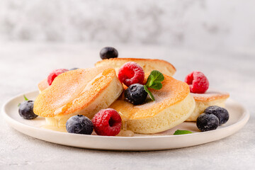 Japanese soft pancakes with berries