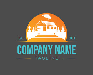 Naklejka premium Cabin in the wood. Adventure and camp simple logo