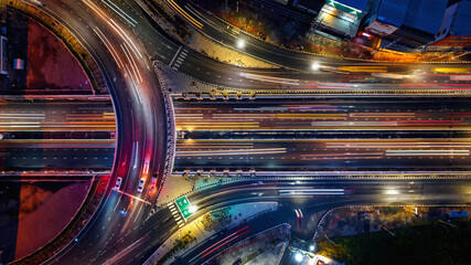 Time lapse of intersection circle. Busy traffic at night.
