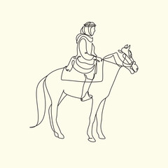 Fototapeta na wymiar Arab man with araian horses vector line art. Arabian man wit traditional clothes riding his horse line drawing