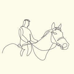 Arab man with araian horses vector line art. Arabian man wit traditional clothes riding his horse line drawing