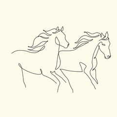 Continuous line drawing of horse. Single line art animal horse vector illustration