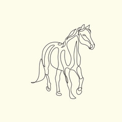 Continuous line drawing of horse. Single line art animal horse vector illustration