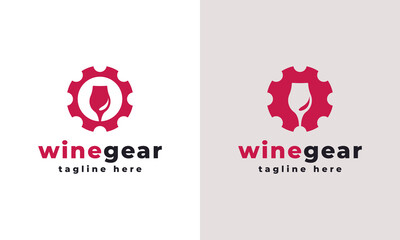 Wine Glass Gear Industry Logo Combination Icon Design Template