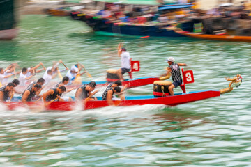 Dragon Boat Racing in Aberdeen, Hong Kong - obrazy, fototapety, plakaty