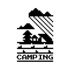 a camping silhouette pixel vector design in the forest that can be used as a t-shirt design