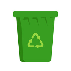 Green garbage bin icon flat vector illustration