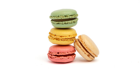 Assorted colorful French Macaron on the white background