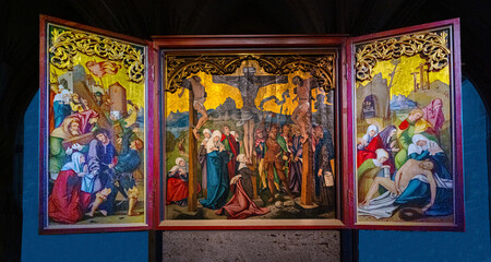 The Schäufelein altar from 1520 in the collegiate church of Tübingen. Baden Württemberg, Germany