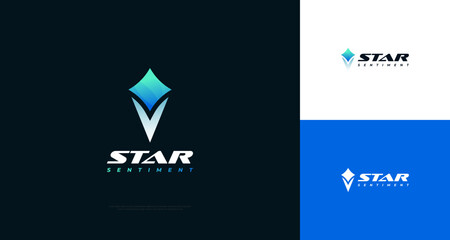 Obraz na płótnie Canvas Blue Star Torch Logo Design. Torch with Star as Flame, Suitable for Business and Technology Logo