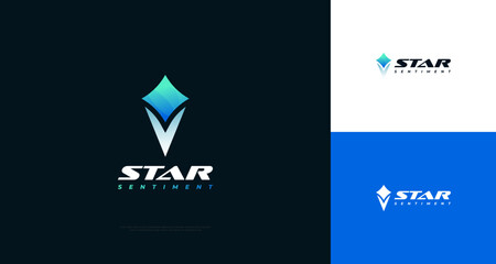 Blue Star Torch Logo Design. Torch with Star as Flame, Suitable for Business and Technology Logo