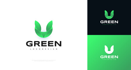 Letter U Logo with Green Leaf Concept. Suitable for Health, Spa, Herbal and Natural Industry Logos