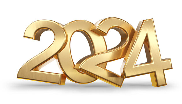 2024 golden bold year number 3d-illustration
