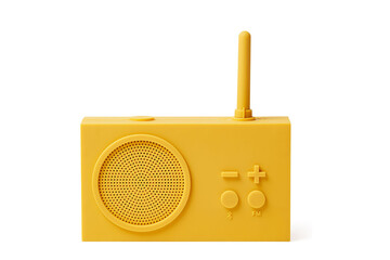 Yellow portable wireless bluetooth radio isolated on white background